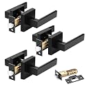 Probrico 3 Pack Passage Door Handle in Matte Black,Interior Closet Door Knobs for Hallway,Non-Locking Keyless Modern Door Lever Hardware,Reversible Left & Right Handed Door