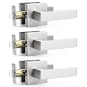 Probrico 3 Pack Square Door Lever Door Lock Handle Lockset Keyless Doorknobs Passage Knobs Lockset Interior Hallway Passage Closet in Satin Nickel