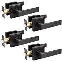 Probrico 4 Pack Heavy Duty Passage Door Lever for Closets and Hallway, Moden Square Keyless Door Handle Set with Oil Rubbed Bronze Finish, Non-Locking Interior Door Knobs
