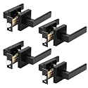 Probrico 4 Pack Passage Door Handle in Matte Black,Interior Closet Door Knobs for Hallway,Non-Locking Keyless Modern Door Lever Hardware,Reversible Left & Right Handed Door