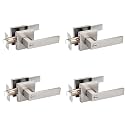 Probrico 4 Pack Square Door Lever Privacy Door Lock Handleset Keyless Lockset Door Knobs Storage Room Bathroom Set No Key in Satin Nickel