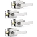 Probrico 4 Pack Square Door Lever Door Lock Handle Lockset Keyless Doorknobs Passage Knobs Lockset Interior Hallway Passage Closet in Satin Nickel