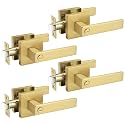 Probrico 4 Packs Gold Privacy Door Handles Square Keyless Door Handleset Interior Door Knobs Storage Room Bathroom Set No Keys Levers