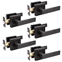 Probrico 5 Pack Heavy Duty Passage Door Lever for Closets and Hallway, Moden Square Keyless Door Handle Set with Oil Rubbed Bronze Finish, Non-Locking Interior Door Knobs