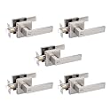 Probrico 5 Pack Square Door Lever Privacy Door Lock Handleset Keyless Lockset Door Knobs Storage Room Bathroom Set No Key in Satin Nickel