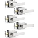 Probrico 5 Pack Square Door Lever Door Lock Handle Lockset Keyless Doorknobs Passage Knobs Lockset Interior Hallway Passage Closet in Satin Nickel