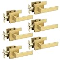 Probrico 6 Pack Gold Passage Door Handles Square Keyless Door knobs Interior Hallway Passage Closet Lever