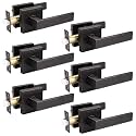 Probrico 6 Pack Heavy Duty Passage Door Lever for Closets and Hallway, Moden Square Keyless Door Handle Set with Oil Rubbed Bronze Finish, Non-Locking Interior Door Knobs