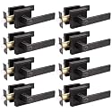 Probrico 8 Pack Oil Rubbed Bronze Privacy Door Lever for Bedroom &amp; Bathroom, Modern Square Door Knob with Lock Interior Handle Sets, Heavy Duty Keyless Door Lock