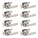 Probrico 8 Pack Square Privacy Door Levers Door Lock Hardware Handle Storage Room Bathroom Keyless Lever Square Rose in Satin Nickel Adjustable Latch Backset-Door Lever-DL01