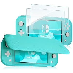 procase flip cover for nintendo switch lite with 2 pack tempered glass screen protectors slim protective case with magnetically detachable front cover for nintendo switch lite 2019 -turquoise