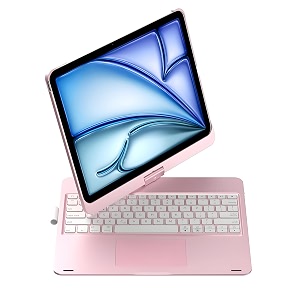 proelite 360 degree rotatable wireless bluetooth touchpad keyboard case cover for apple ipad air 13 inch m4m3m2 202620252024 amp ipad pro 129 5th6th gen built-in 7-colors backlit rose gold