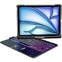 ProElite 360 Degree Rotatable Wireless Bluetooth TouchPad Keyboard Case Cover for Apple iPad Air 13 inch M4/M3/M2 2026/2025/2024 &amp; iPad Pro 12.9 5th/6th Gen, Built-in 7-Colors Backlit, Black