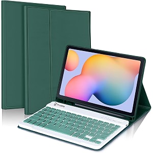 proelite detachable wireless bluetooth keyboard flip case cover for samsung galaxy tab s6 lite 104 inch 2024 sm-p610p615 with s pen holder dark green