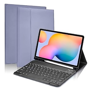 proelite detachable wireless bluetooth keyboard flip case cover for samsung galaxy tab s6 lite 104 inch 2024 sm-p610p615 with s pen holder lavender