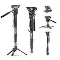 Professional Camera Monopod with Feet, 73.2 inch Aluminum Portable Travel Video Monopod with Removable Tripod Stand Base, Max Load 22 Lbs, New Q6 Fluid Head for DJI RS4 Manfrotto, KX3232Q6
