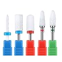 Professional Ceramic Nail Drill Bits Set - Acrylic Nail File Drill Bit Machine 3/32 Inch for Manicure Pedicure Cuticle Gel Nail Polishing, 5pcs