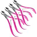 Professional Cuticle Trimmer Nail Cuticle Cutter Stainless Steel Cuticle Nippers with Sharp Blades of Cuticle Remover Clippers Manicure Tools Double Spring - Pedicure Nail Tools (Pink - 4 Pack)