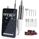 Professional Electric Nail Drill File:COSYGLOW Glitter Portable Cordless E-File Nail Drill Kit with 11 Drill Bits,30000 RPM Rechargeable Nail Drills Machine for Acrylic Nails Gel Polishing(Black)
