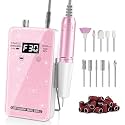 Professional Electric Nail Drill File:COSYGLOW Glitter Portable Cordless E-File Nail Drill Kit with 11 Drill Bits,30000 RPM Rechargeable Nail Drills Machine for Acrylic Nails Gel Polishing (Pink)