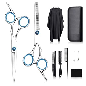 professional hair cutting scissors kit  6734 hairdressing shears with 3 styling combs cape amp hair clips  salon barber set for men amp women  home haircut tool kit