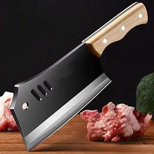 professional heavy duty meat cleaver kitchen knife high carbon stainless steel blade ergonomic wooden handle for meat amp vegetables black color