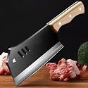 Professional Heavy Duty Meat Cleaver Kitchen Knife High Carbon Stainless Steel Blade, Ergonomic Wooden Handle, For Meat & Vegetables, Black Color