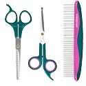 Professional Pet Grooming Kit, Stainless Steel Dog &amp; Cat Grooming Shears with Rounded Tip Blades for Safe Fur Trimming, Thinning Shears, Straight Scissors, and Pet Comb (Set of 3)