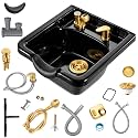 Professional Shampoo Bowl for Salons, Black ABS Plastic Shampoo Sink with Faucet for Hair Salons, Barber Stores, Beauty Salons and Home Use (Black Gold)