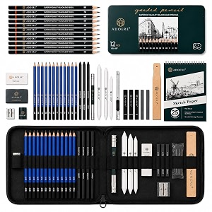 professional sketching kit with sharpener amp zippered carry case  complete graphite charcoal amp shading pencil set for beginners amp artists 45 pcs sketching set