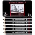 Professional Sketching Kit with Sharpener &amp; Zippered Carry Case — Complete Graphite, Charcoal &amp; Shading Pencil Set for Beginners &amp; Artists (12 Pc Graded Pencil)