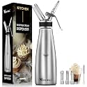 Professional Stainless Steel Cream Whipper, 1000ml – For Perfect Whipped Cream, Dessert Mousses, Cocktails & More – Easy to Use & Clean (Stainless Steel 1L)