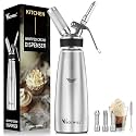 Professional Stainless Steel Cream Whipper, 500ml – For Perfect Whipped Cream, Dessert Mousses, Cocktails & More – Easy to Use & Clean (Stainless Steel 0.5L)