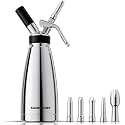 Professional Stainless Steel Whipped Cream Dispenser Double Wall Keep Warm and Cold, 500mL/1 Pint, Leak-Free Whipped Cream Maker Canister with 5 Decorating Nozzles & Cleaning Brush
