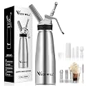 Professional Whipped Cream Dispenser, Durable Aluminum Cream Whipper with 2 Sets of Stainless Steel and Plastic Tips & Cleaning Brush,1-Pint / 500 ML