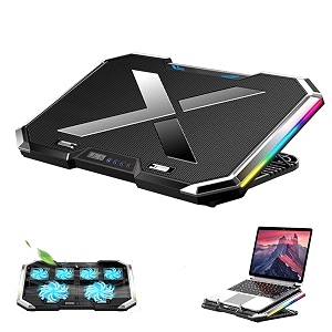 proffisy rgb laptop cooling pad gaming laptop cooler stand with 6 quiet cooling fans and 7 height adjustable lcd screen and rgb lights for 11-173 inch notebook gaming laptop black