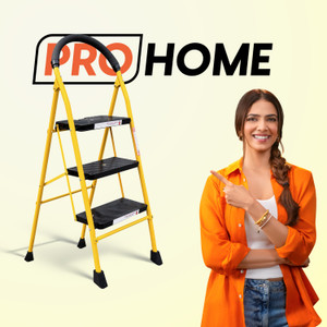 prohome 3 step foldable steel ladder for home  ladder with anti-slip shoes steel ladder