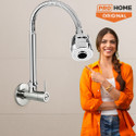 ProHome Brass Kitchen Sink Tap Dual Flow Chrome Wall Mount 360 Degree & Dual Flow Pattern For Hot OR Cold Water With Wall Flange Sink Tap Faucet (Wall Mount Installation Type)