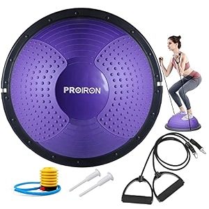 proiron balance trainer - purple with resistance bands balance board yoga half ball air dome balance ball with pumpimprove core and ab strength with full body home gym workouts or fitness training