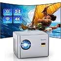 [Auto Focus/Keystone] 2024 Native 1080P Projector with WiFi and Bluetooth, 4K Support Outdoor Movie Projector, Auto 6D Keystone & 50% Zoom, Smart Home Theater for USB, HDMI, AV