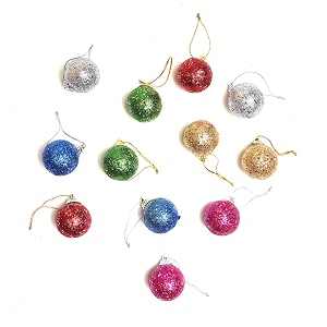 prokart classic christmas multi-color 12pcs ball ornaments with hanging rope mini christmas tree ornaments glitter colored foam hanging decor for home christmas birthday multi xmas ball
