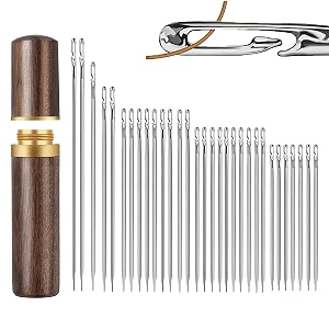 prokart - hand sewing needle set with wooden threaderneedle case amp finger thimble  assorted sizes for stitching embroidery leather amp craft - 30 pcs set - pack of 1