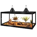 PROLEE Bearded Dragon Tank 81 Gallon, 48 x 20 x 20 Inch Wooden Reptile Enclosure with Metal Mesh Top, Clear Acrylic Sliding Doors and Lock, Large Lizard and Snake Tank, Black