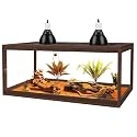 PROLEE Bearded Dragon Tank 81 Gallon, 48 x 20 x 20 Inch Wooden Reptile Enclosure with Metal Mesh Top, Clear Acrylic Sliding Doors and Lock, Large Lizard and Snake Tank, Walnut