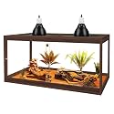 PROLEE Bearded Dragon Tank 34 Gallon, 32 x 16 x 16 Inch Wooden Reptile Enclosure with Metal Mesh Top, Clear Acrylic Sliding Doors and Lock, Large Lizard and Snake Tank, Walnut