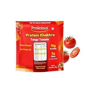 prolicious healthy protein khakhra 34g protein amp 17g fibre vegan snacks no maida no palm oil 170g pack of 4  tangy tomato