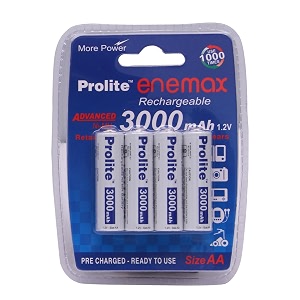 prolite enemax nimh aa rechargeable battery 3000mah  pack of 4  low self discharge  used with digital camera game controller led torch toys shaver and more