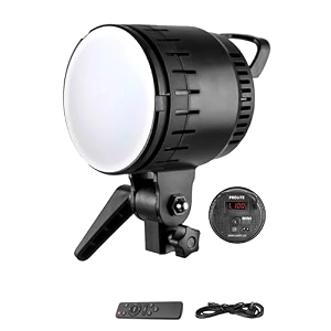 prolite pl-115w bi-color continuous cob led video light with plastic diffuser cap remote amp ac power cord  3200k-5600k 11500 lux  8 fx light modes  for studios wedding photography amp videography