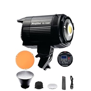 prolite pl-150w white continuous cob led video light with bowens mount 18 cm metal reflector diffuser cloth cob cover amp remote  6500k 15000 lux  for studios wedding photography amp videography