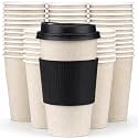 Promora 16 oz Natural Cream Disposable Coffee Cups with Lids &amp; Sleeves, Hot Coffee Cup Sleeves Disposable, Premium Insulated To Go Coffee Paper Cups with Lids &amp; Sleeves (16 oz, Pack of 100)